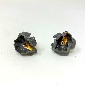 Handmade Ceramic Grey & Gold Floral Stud Earrings